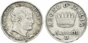 BOLOGNA. Napoleone I Re d’Italia, 1805-1814. 5 Soldi 1813. Ag Dr. Testa nuda a d. Rv. Corona ferrea radiata; sotto, indicazione di valore. Pag. 64a; G...