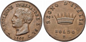 BOLOGNA. Napoleone I Re d’Italia, 1805-1814. Soldo 1807. Æ Dr. Testa nuda a s. Rv. Corona ferrea radiata; sotto, indicazione di valore. Pag. 65; Gig. ...