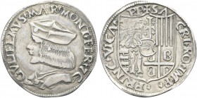 CASALE. Guglielmo II Paleologo, 1494-1518. Testone. Ag gr. 9,40 Simile a precedente. Rv. SA CRI RO IMP - PRI VICA - P P. Stemma. CNI 29/32; Ravegnani-...