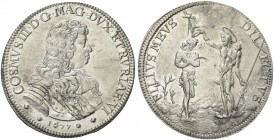 FIRENZE. Cosimo III de’Medici, Granduca di Toscana, 1670-1723. Piastra 1677. Ag gr. 31,21 Dr. COSMVS III D G MAG DV ETRVRI VI. Busto a d., corazzato; ...