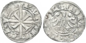 MERANO. Monete dei Conti di Tirolo-Gorizia. Mainardo II, 1271-1285. Grosso Tirolino. Ag gr. 1,58 Dr. ME - IN - AR- DVS. Croce. Rv. COMES - TIROL. Aqui...