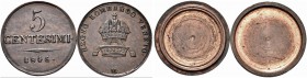 MILANO. Ferdinando I, Imperatore d'Austria e re del Lombardo-Veneto, 1835-1848. 5 Centesimi 1846 modificato in portamessaggi. Æ Dr. Corona. Rv. Valore...