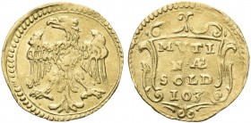 MODENA. Francesco I d’Este, 1629-1658. Da 103 Soldi o Terzo di Scudo. Au gr. 1,14 Dr. Aquila ad ali spiegate, testa a s. Rv. MVTI / NÆ / SOLD / 103. I...