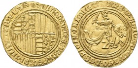NAPOLI. Alfonso I d’Aragona, 1442-1458. Sesquiducato o da un Ducato e mezzo. Au gr. 5,31 Dr. ALFONSVS D G R ARAGO SICILI CITRA VLTRA. Stemma inquartat...