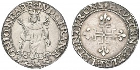 NAPOLI. Luigi XII d’Orleans, Re di Francia, 1501-1503. Carlino. Ag gr. 3,60 Dr. LVDO FRAN R GNIQ NEAP R. Il re coronato, seduto frontalmente su trono ...