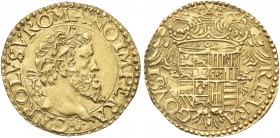 NAPOLI. Carlo V D’Asburgo, Re di Spagna, Sicilia, Napoli, 1516-1556, Imperatore, 1519-1556. Scudo d’oro. Au gr. 3,38 Dr. CAROLVS ROMANO IMPERA. Testa ...