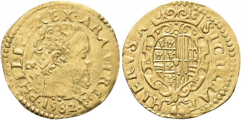 NAPOLI. Filippo II di Spagna, Re di Napoli e di Sicilia 1554-1598. Scudo d’oro 1...