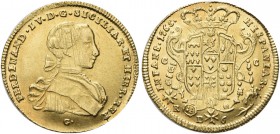 NAPOLI. Ferdinando IV (I) di Borbone, 1759-1816. 6 Ducati 1765, sigle G. Au gr. 8,75 Simile al precedente. Pannuti Riccio; MIR 352/10; Gig. 8; Fried. ...