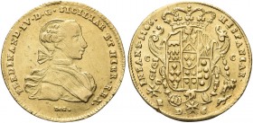 NAPOLI. Ferdinando IV (I) di Borbone, 1759-1816. 6 Ducati 1766, sigle DeG (stemma variato). Au gr. 8,79 Simile al precedente. Pannuti Riccio 9a; MIR 3...