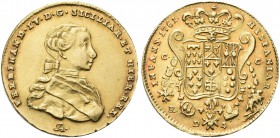 NAPOLI. Ferdinando IV (I) di Borbone, 1759-1816. 4 Ducati 1761, sigle IA. Au gr. 5,88 Dr. FERDINAND IV D G SICILIAR ET HIER REX. Busto infantile a d.;...