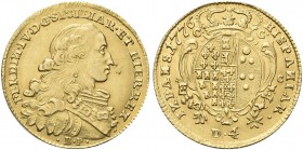 NAPOLI. Ferdinando IV (I) di Borbone, 1759-1816. 4 Ducati 1776, sigle BP. Au gr. 5,85 Come precedente. Pannuti Riccio 42; MIR 362; Gig. 41.
Molto Rar...