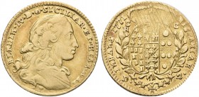 NAPOLI. Ferdinando IV (I) di Borbone, 1759-1816. 2 Ducati 1771. Au gr. 2,89 Dr. FERDINAN IV D G SICILIAR ET HIER REX. Busto infantile a d.; sotto, De ...