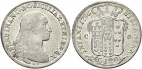 NAPOLI. Ferdinando IV (I) di Borbone, 1759-1816. Piastra da 120 Grana 1786, sigle B P. Ag gr. 27,17 Simile al precedente. Pannuti Riccio 50a; Gig. 49a...
