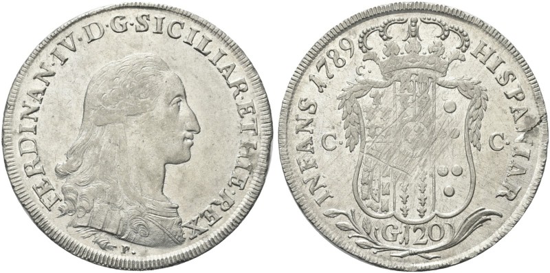 NAPOLI. Ferdinando IV (I) di Borbone, 1759-1816. Piastra da 120 Grana 1789, sigl...