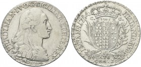 NAPOLI. Ferdinando IV (I) di Borbone, 1759-1816. Ducato da 100 Grana 1784. Ag gr. 22,53 Dr. FERDINAN IV D G SICILIAR ET HIE REX. Busto corazzato a d.;...