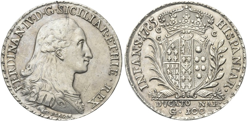 NAPOLI. Ferdinando IV (I) di Borbone, 1759-1816. Ducato da 100 Grana 1785. Ag gr...