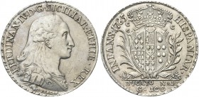 NAPOLI. Ferdinando IV (I) di Borbone, 1759-1816. Ducato da 100 Grana 1785. Ag gr. 22,62 Simile al precedente. Pannuti Riccio 65; MIR 374/1; Gig. 77.
...