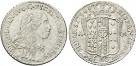 NAPOLI. Ferdinando IV (I) di Borbone, 1759-1816. Mezza Piastra da 60 Grana 1794. Ag gr. 13,64 Simile al precedente. Pannuti Riccio 74; Gig. 87.
q. SP...