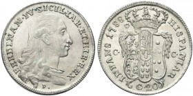 NAPOLI. Ferdinando IV (I) di Borbone, 1759-1816. Tarì da 20 Grana 1788. Ag gr. 4,52 Dr. FERDINAN IV SICILIAR ET HIE REX. Busto a d.; sotto, P. Rv. HIS...