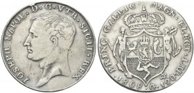 NAPOLI. Giuseppe Napoleone Bonaparte, Re di Napoli, 1806-1808. Piastra da 120 Grana 1808. Ag Simile al precedente. Pannuti Riccio 3; Pag.43; Gig. 3.
...
