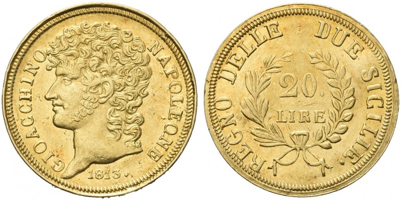NAPOLI. Gioacchino Napoleone Murat, 1808-1815. 20 Lire 1813 rami lunghi. Au Dr. ...