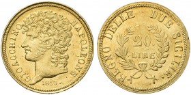 NAPOLI. Gioacchino Napoleone Murat, 1808-1815. 20 Lire 1813 rami lunghi. Au Dr. Testa nuda a s. Rv. Valore entro ramo di lauro e di ulivo. Pag. 56 var...