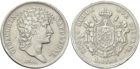 NAPOLI. Gioacchino Napoleone Murat, 1808-1815. 5 Lire 1813. Ag gr. 24,64 Dr. Testa nuda a d. Rv. Stemma coronato su padiglione; sotto, valore. Pag. 58...
