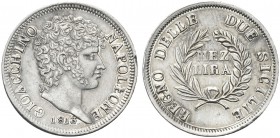 NAPOLI. Gioacchino Napoleone Murat, 1808-1815. Mezza Lira 1813. Ag Simile al precedente. Pannuti Riccio 18; Pag. 63a; Gig. 17.
Raro. SPL