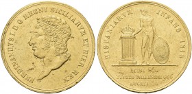 NAPOLI. Ferdinando IV (I) di Borbone, 1816-1825. 30 Ducati 1818. Au Dr. Testa coronata a s. Rv. Genio borbonico alato stante verso s., poggia la mano ...