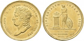 NAPOLI. Ferdinando IV (I) di Borbone, 1816-1825. 15 Ducati 1818. Au Come predente. Pannuti Riccio 2; Pag. 79/b; Gig. 2; Fried. 855.
Rara. Conservazio...