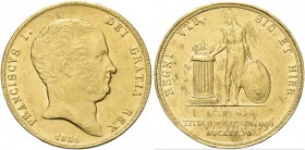 NAPOLI. Francesco I di Borbone, 1825-1830. 30 Ducati 1826. Au Simile al precedente. Pannuti Riccio 1; MIR 472/1; Pag. 104a; Gig. 2a.
Molto Raro. BB/S...