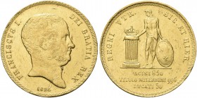 NAPOLI. Francesco I di Borbone, 1825-1830. 30 Ducati 1826. Au Come precedente. Pannuti Riccio 1; MIR 472/1; Pag. 104a; Gig. 2a.
Molto Raro. Colpetti ...