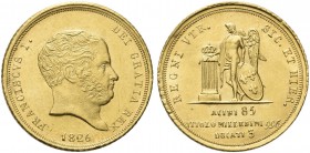 NAPOLI. Francesco I di Borbone, 1825-1830. 3 Ducati 1826. Au Dr. Testa nuda a d. Rv. Genio borbonico alato stante verso s., poggia la mano su una colo...