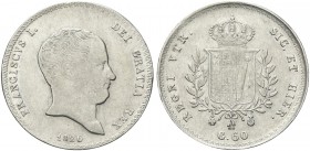 NAPOLI. Francesco I di Borbone, 1825-1830. Mezza Piastra da 60 Grana 1826. Ag gr. 13,68 Dr. Testa nuda a d.; sotto, la data. Rv. Stemma coronato tra d...