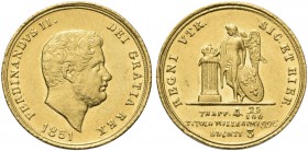NAPOLI. Ferdinando II di Borbone, 1830-1859. 3 Ducati 1851 (testa piccola). Au Dr. Testa nuda e barbuta a d. Rv. Genio borbonico alato stante verso s....