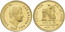NAPOLI. Ferdinando II di Borbone, 1830-1859. 3 Ducati 1854 (testa piccola). Au Simile al precedente. Pannuti Riccio 52; Pag. 186; MIR 498/3; Gig. 52....