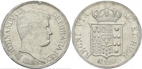 NAPOLI. Ferdinando II di Borbone, 1830-1859. Piastra da 120 Grana 1836. Ag Simile al precedente. Pannuti Riccio 61; Gig. 61; MIR 500.
q. SPL