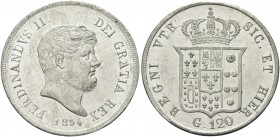 NAPOLI. Ferdinando II di Borbone, 1830-1859. Piastra da 120 Grana 1854. Ag Simile al precedente. Pannuti Riccio 83; Gig. 85; MIR 503/3.
Fondi brilant...