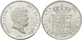 NAPOLI. Ferdinando II di Borbone, 1830-1859. Piastra da 120 Grana 1857. Ag Simile al precedente. Pannuti Riccio 86; Gig. 88; MIR 503/6.
Usuali graffi...