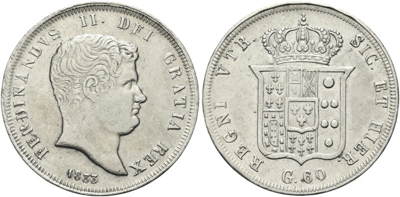 NAPOLI. Ferdinando II di Borbone, 1830-1859. Mezza Piastra da 60 Grana 1833. Ag ...