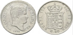 NAPOLI. Ferdinando II di Borbone, 1830-1859. Mezza Piastra da 60 Grana 1838. Ag Simile al precedente. Pannuti Riccio 96; Gig. 9; MIR 505/3.
Bel BB