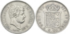 NAPOLI. Ferdinando II di Borbone, 1830-1859. Mezza Piastra da 60 Grana 1841. Ag Dr. Testa barbuta a d.; sotto, la data. Rv. Stemma coronato. Pannuti R...