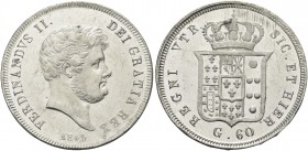 NAPOLI. Ferdinando II di Borbone, 1830-1859. Mezza Piastra da 60 Grana 1845. Ag Simile al precedente. Pannuti Riccio 100; Gig. 102; MIR 506/2.
Rara. ...