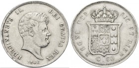 NAPOLI. Ferdinando II di Borbone, 1830-1859. Mezza Piastra da 60 Grana 1846. Ag Simile al precedente. Pannuti Riccio 101; Gig. 103; MIR 506/3.
Rara. ...