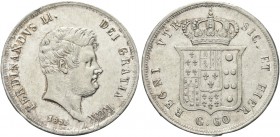 NAPOLI. Ferdinando II di Borbone, 1830-1859. Mezza Piastra da 60 Grana 1855. Ag Simile al precedente. Pannuti Riccio 109; Gig. 111; MIR 507/8.
SPL