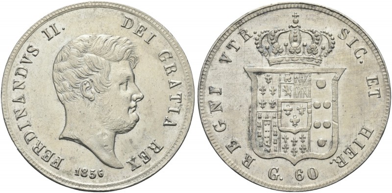 NAPOLI. Ferdinando II di Borbone, 1830-1859. Mezza Piastra da 60 Grana 1856. Ag ...
