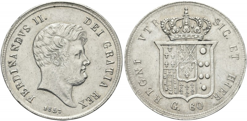 NAPOLI. Ferdinando II di Borbone, 1830-1859. Mezza Piastra da 60 Grana 1857. Ag ...
