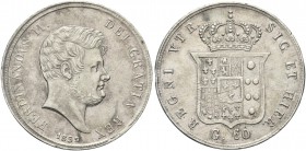 NAPOLI. Ferdinando II di Borbone, 1830-1859. Mezza Piastra da 60 Grana 1859. Ag Simile al precedente. Pannuti Riccio 113; Gig. 115; MIR 507/12.
q. SP...