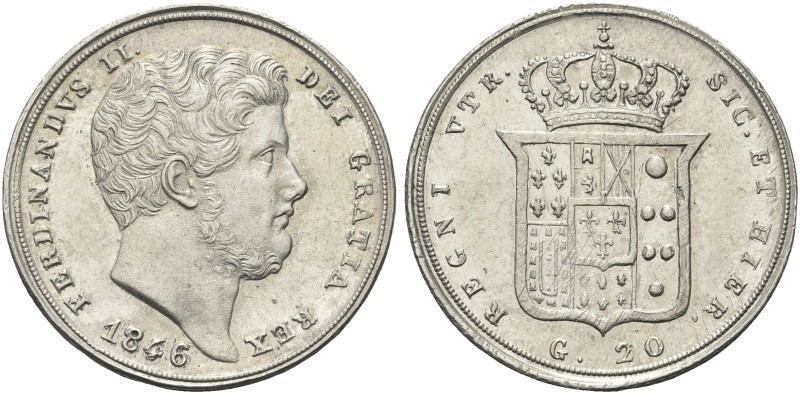 NAPOLI. Ferdinando II di Borbone, 1830-1859. Tarì da 20 Grana 1846, data ribattu...
