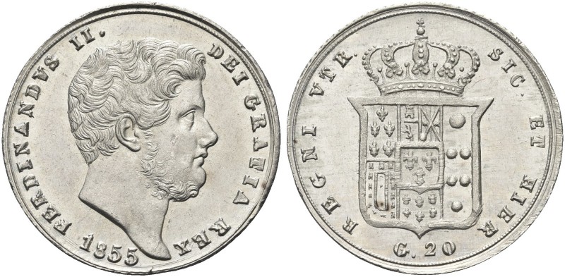 NAPOLI. Ferdinando II di Borbone, 1830-1859. Tarì da 20 Grana 1855. Ag Simile al...